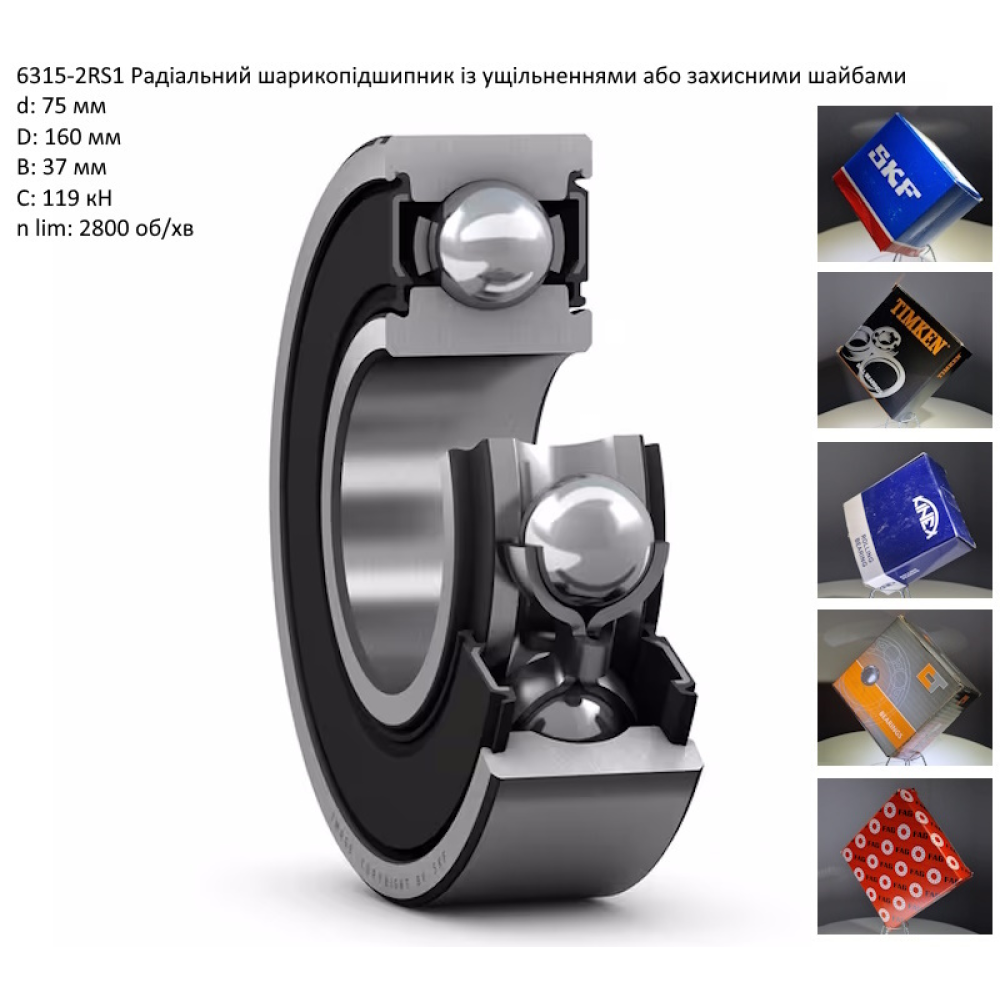 6315-2RS підшипник TIMKEN (США) 75х160х37