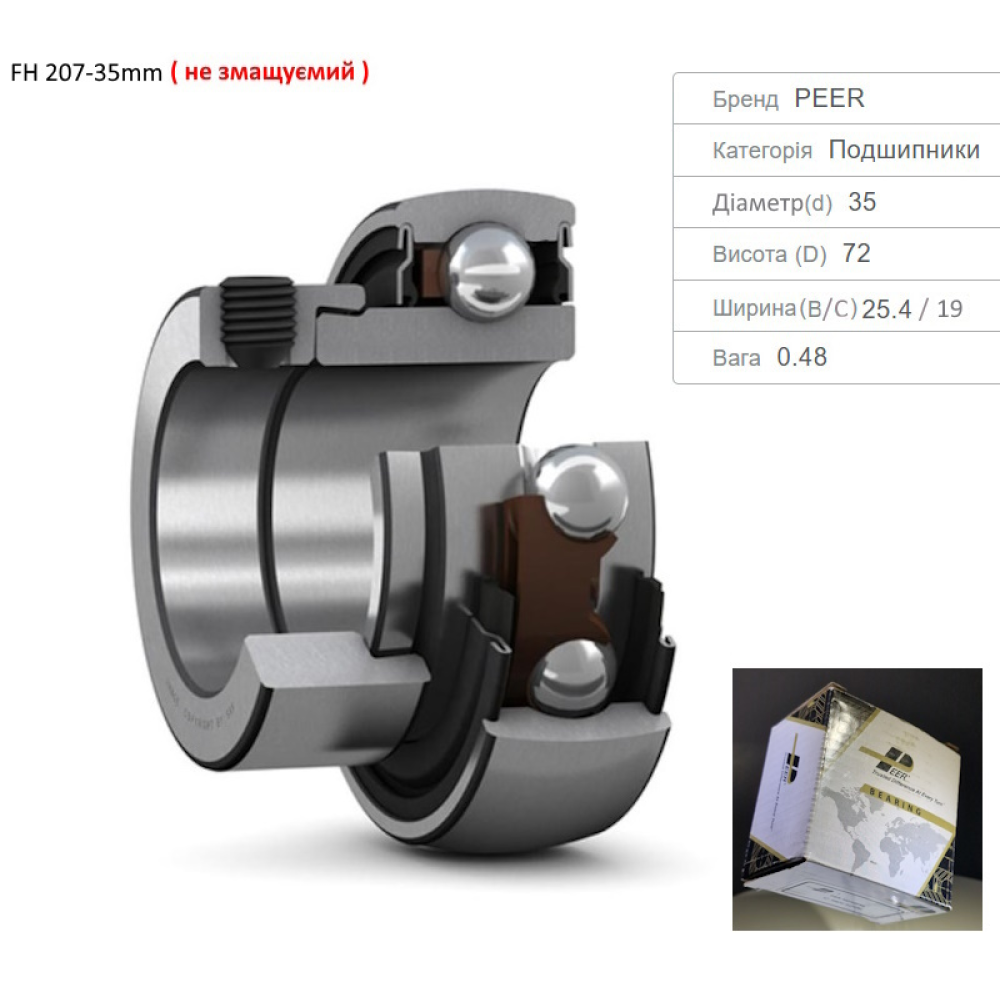 FH207 підшипник PEER - Китай (не змащуємий) 35х72х19