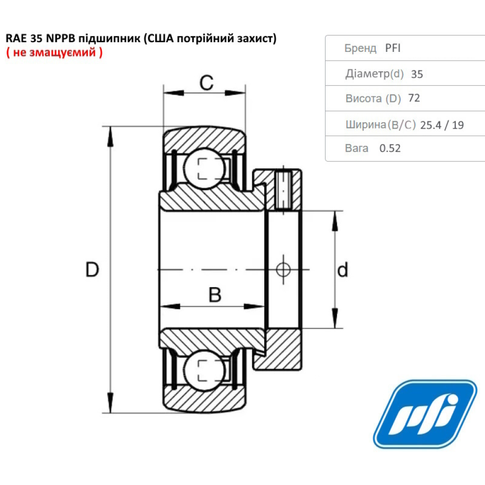 RAE 35 NPPB підшипник PFI-США (не змащуємий - з посиленим захистом)