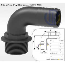 3" фітінг коліно 75мм кут 90 град. різьба 1132975