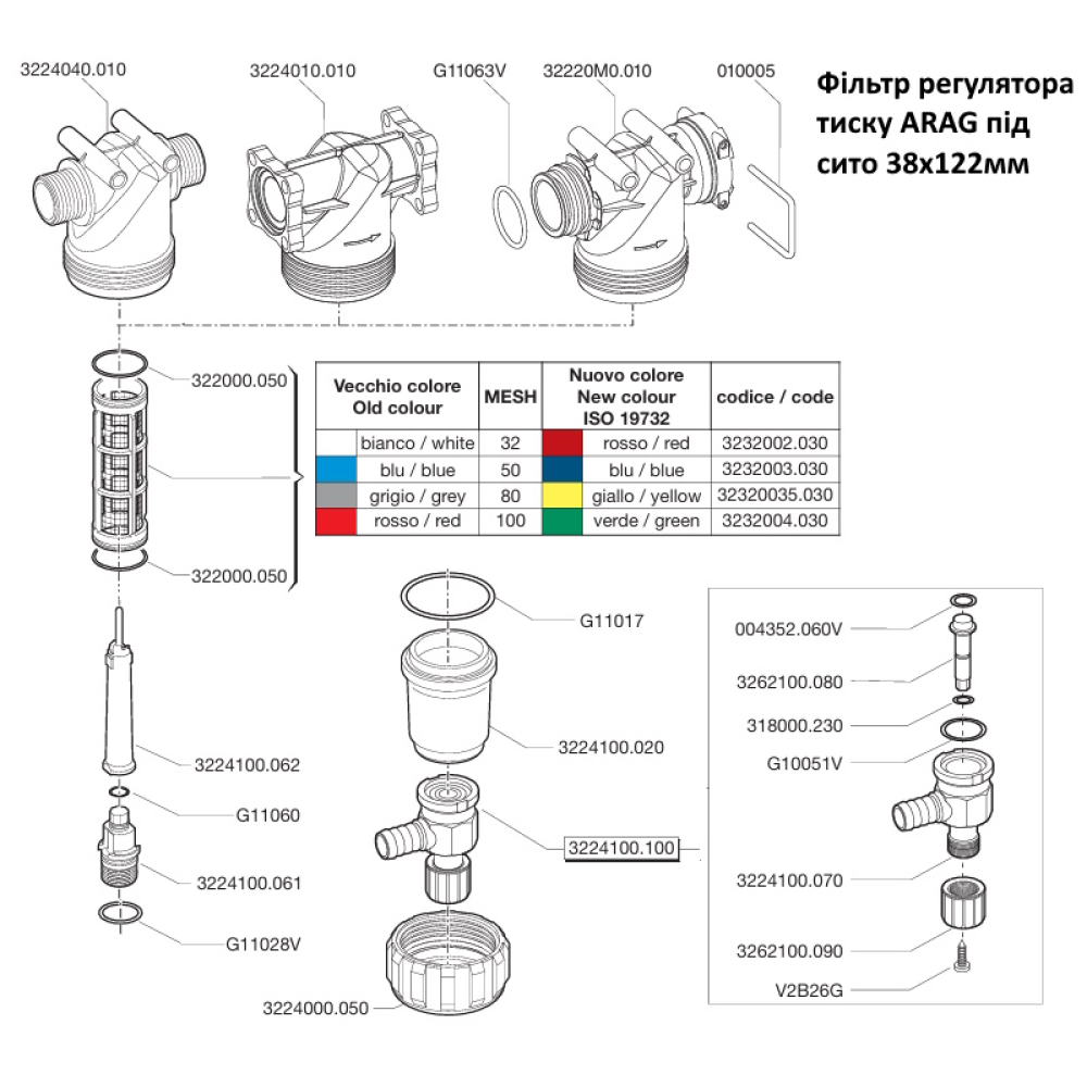 Фільтр регулятора тиску (під скобу) ARAG 32221M3 160 л/хвил