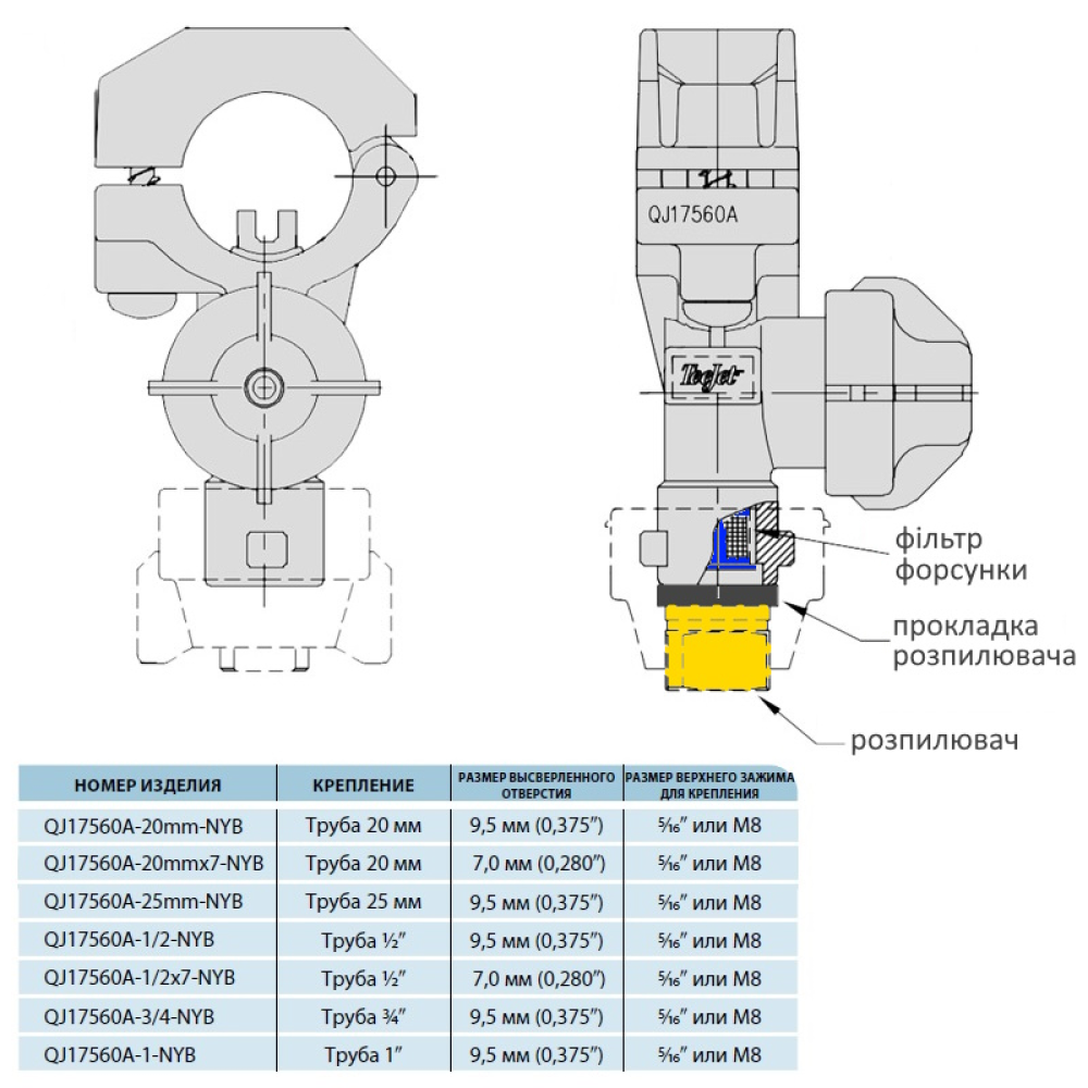 Форсунка на трубу 21 мм 1/2 дюйма TeeJet (США) QJ17560-1/2-NYB