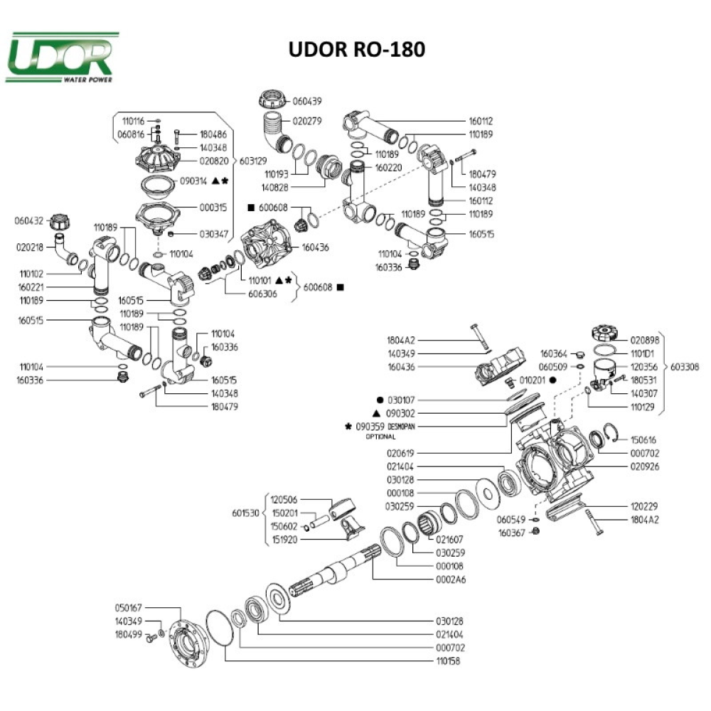 Насос на опрыскиватель RO-180 UDOR 180л/мин