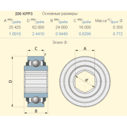 Підшипник Case 84330028 аналог 206KPP3