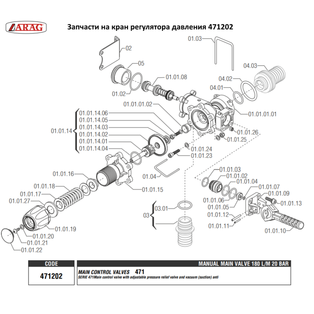 Регулятор тиску 4-секційний Arag 160 л/хв, 471140200