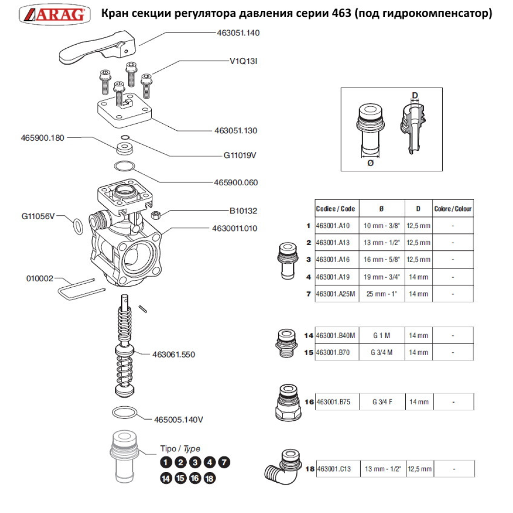Клапан секції регулятора тиску (під гідрокомпенсатор) ARAG 463061