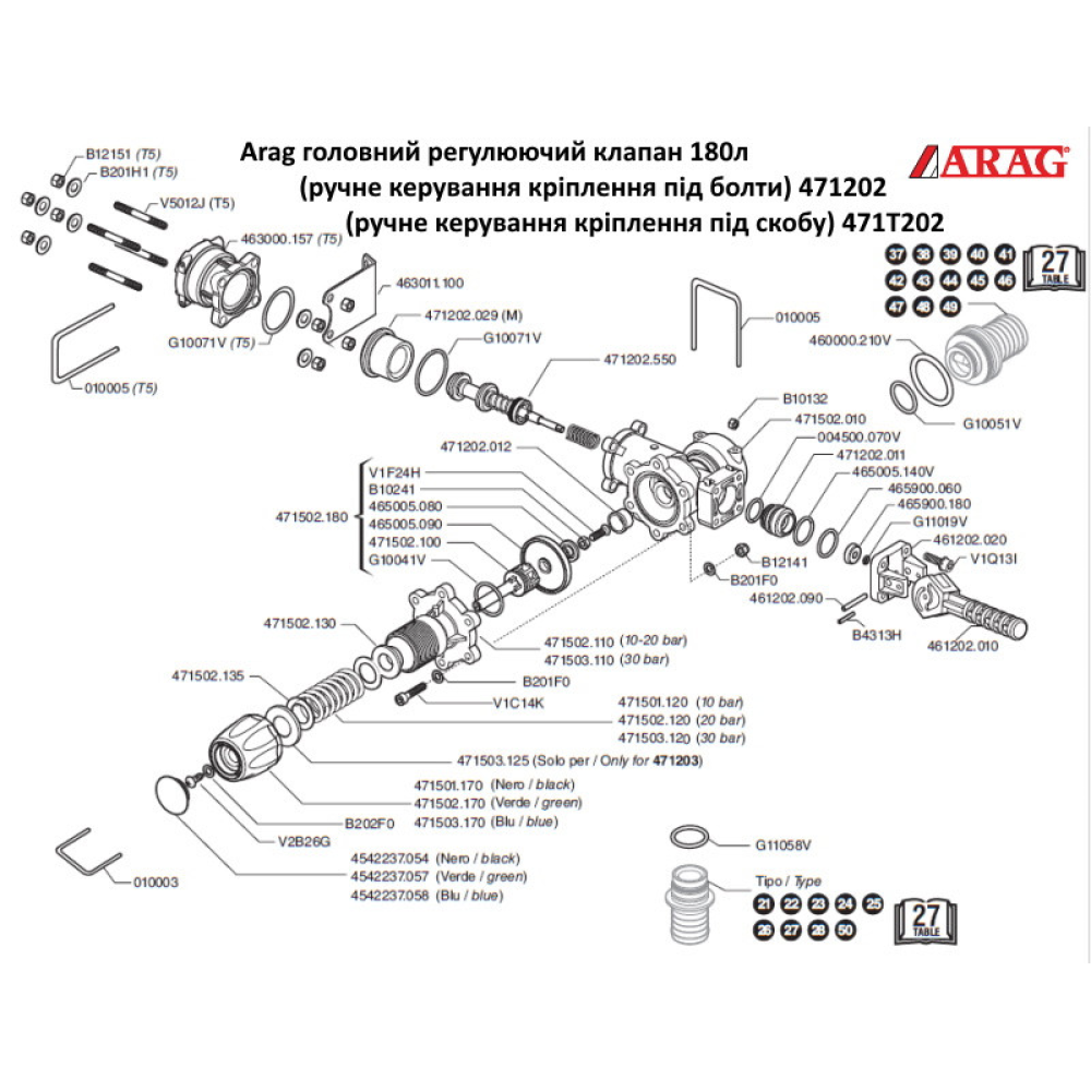 Головний регульований клапан 180 л (ручне керування) (під скобу) Arag 471T202