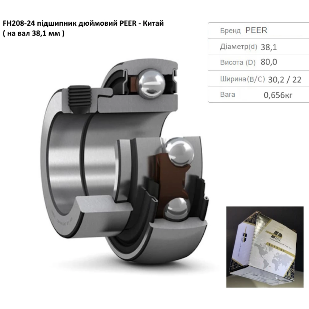 FH208-24 підшипник дюймовий PEER - Китай ( на вал 38,1 мм )