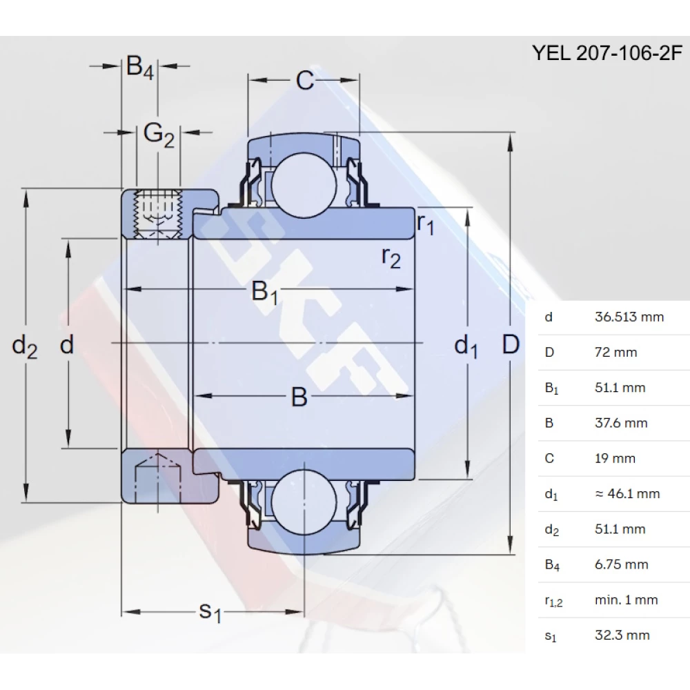 YEL207-107-2F підшипник дюймовий SKF - Швеція (на вал 36,513мм)