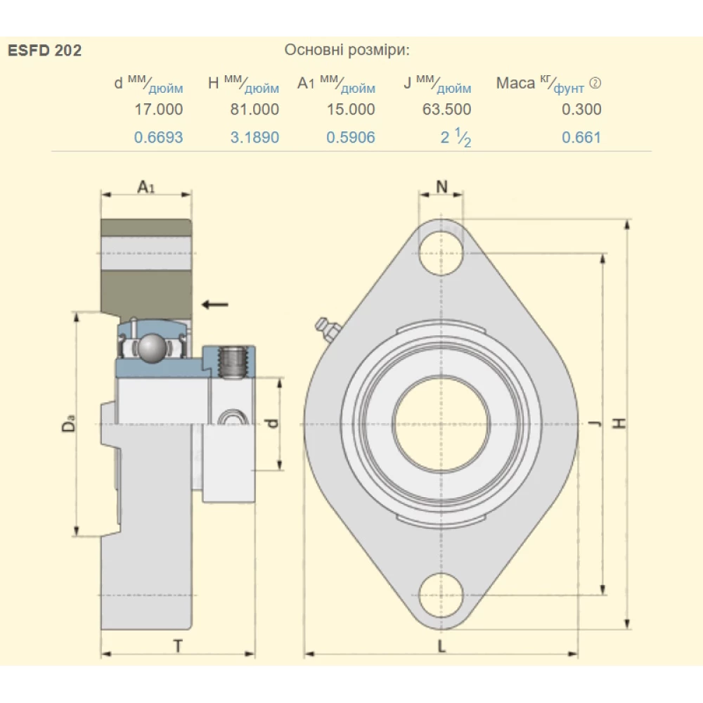 ESFD202 корпус з підшипником SNR - Франція ( на вал 15мм )