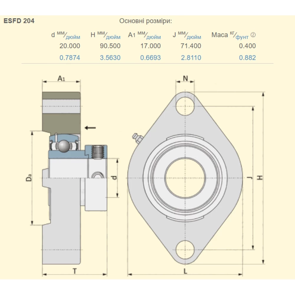 ESFD204 корпус з підшипником SNR - Франція ( на вал 20мм )