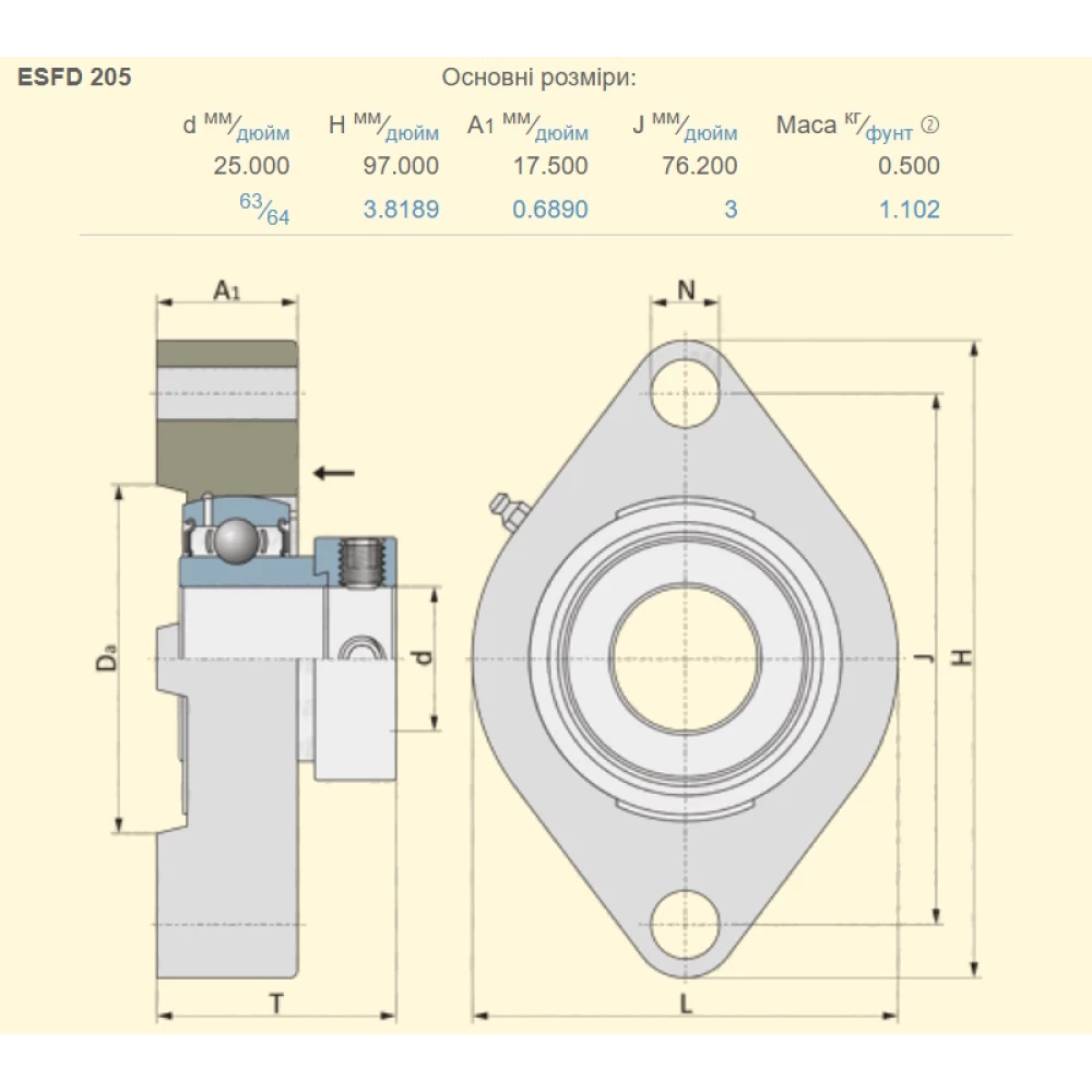 ESFD205 корпус з підшипником SNR - Франція ( на вал 25мм )
