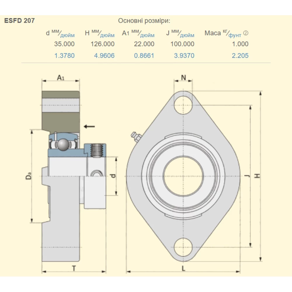 ESFD207 корпус з підшипником SNR - Франція ( на вал 35мм )