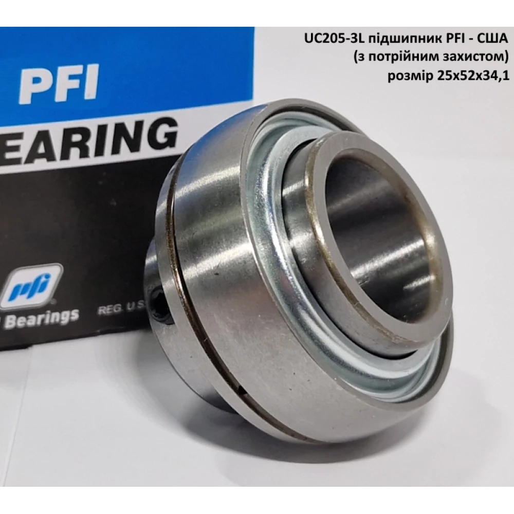 UC205-3L підшипник PFI - США 25х52х34,1 (з потрійним захистом)