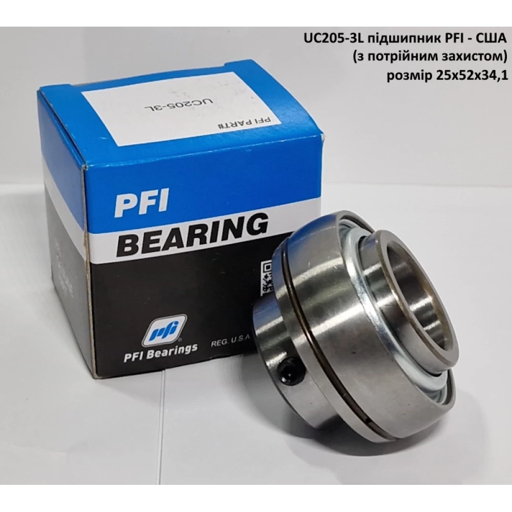 UC205-3L підшипник PFI - США 25х52х34,1 (з потрійним захистом)