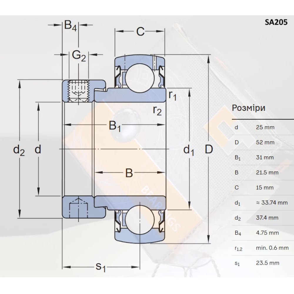 SA 205 підшипник CT - Китай 25х52х31