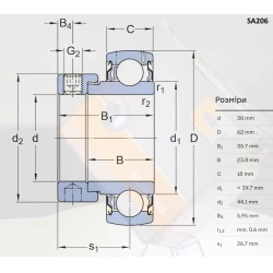 SA 206 підшипник CT - Китай 30х62х35,7 SA 206 підшипник CT - Китай 30х62х35,7
