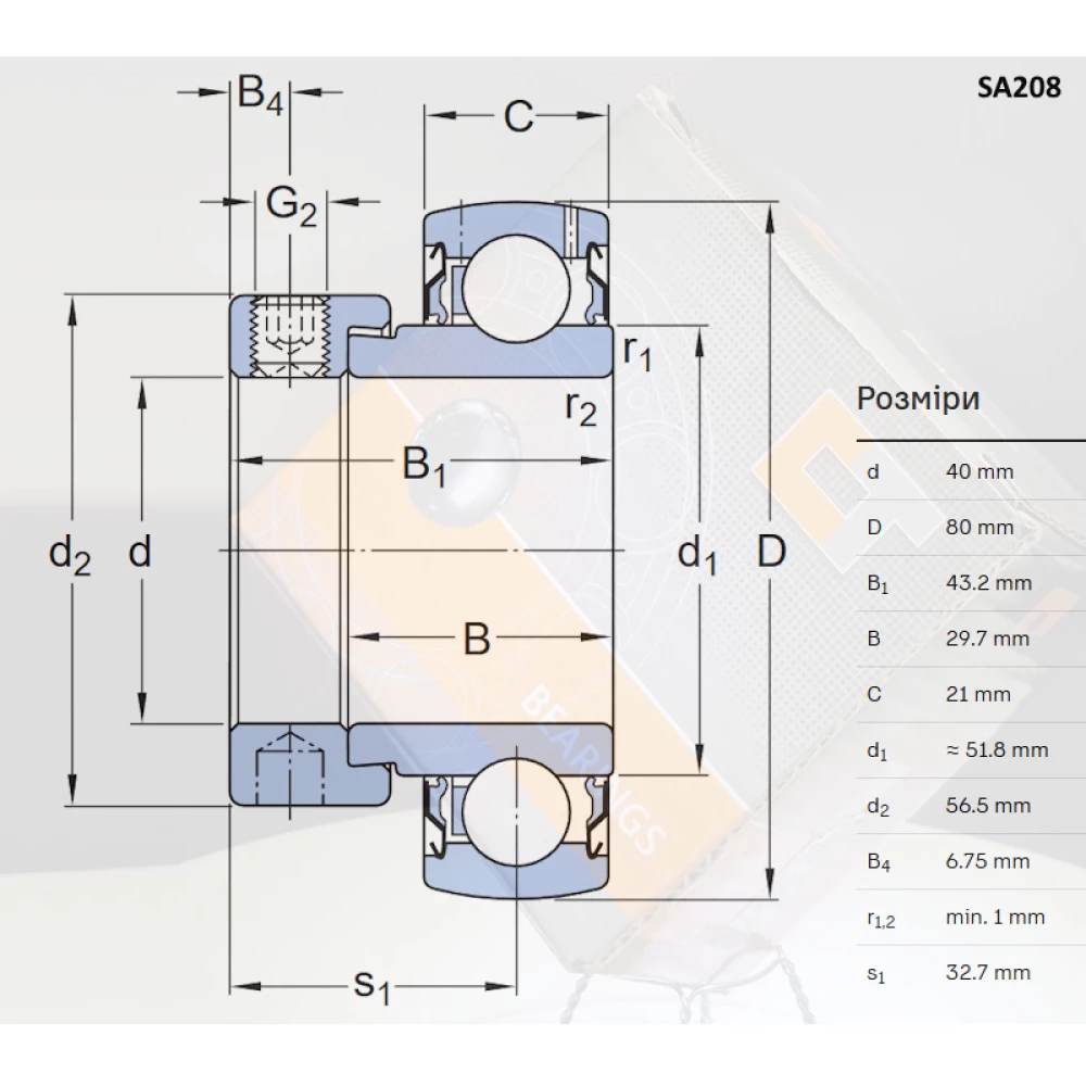 SA 208 підшипник CT - Китай 40х80х43,2