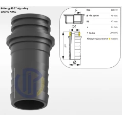 2" фітінг прямий 40мм  (під гайку) 106740