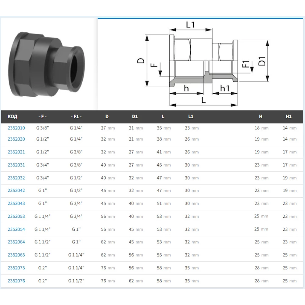  Перехідник різьба внутрішня / внутрішня ARAG
