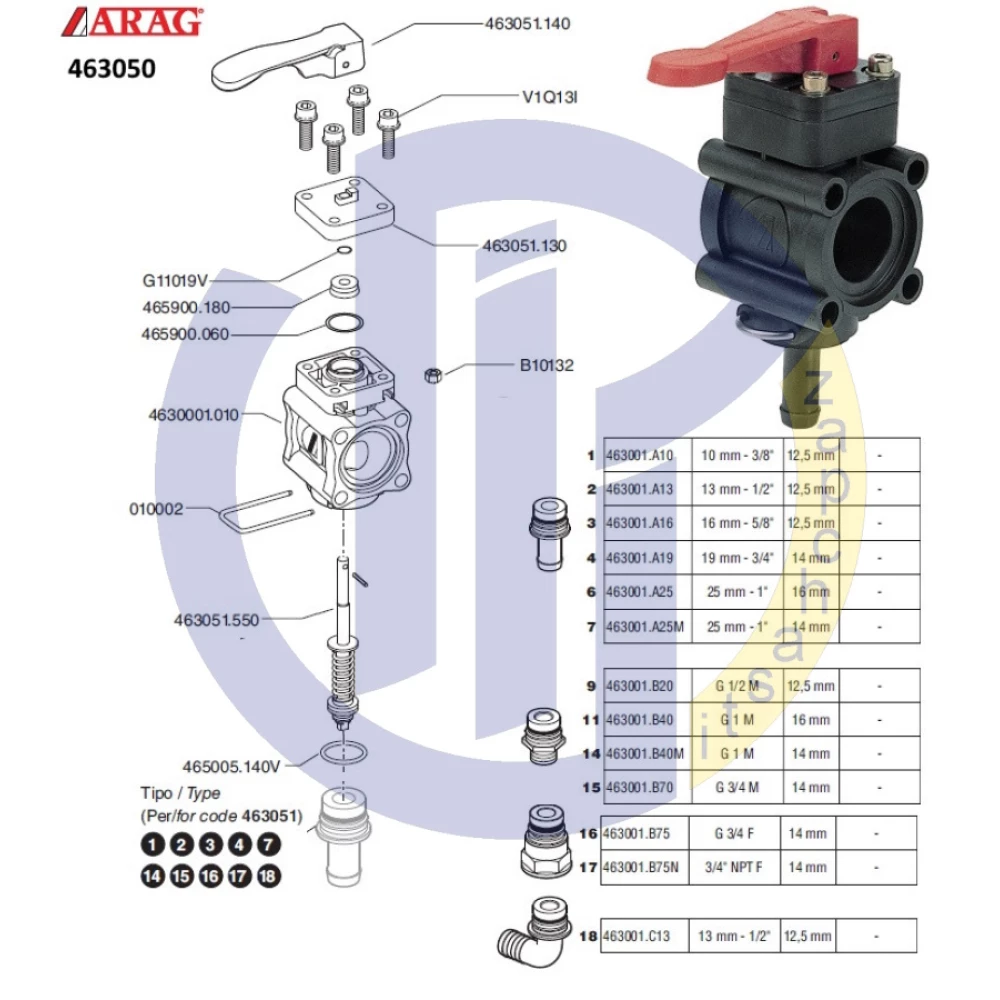 Клапан секції регулятора тиску ARAG 463051