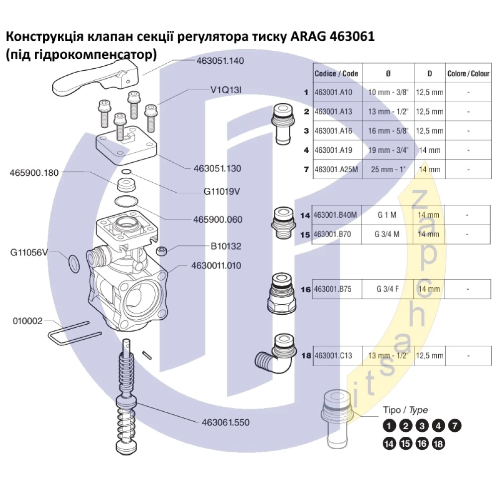 Клапан секції регулятора тиску ARAG 463061 (під гідрокомпенсатор) 