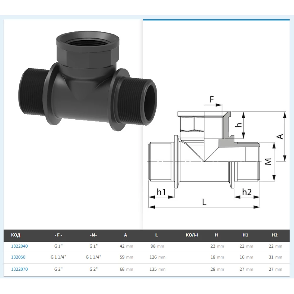  Трійник різьба зовнішня / внутрішня ARAG