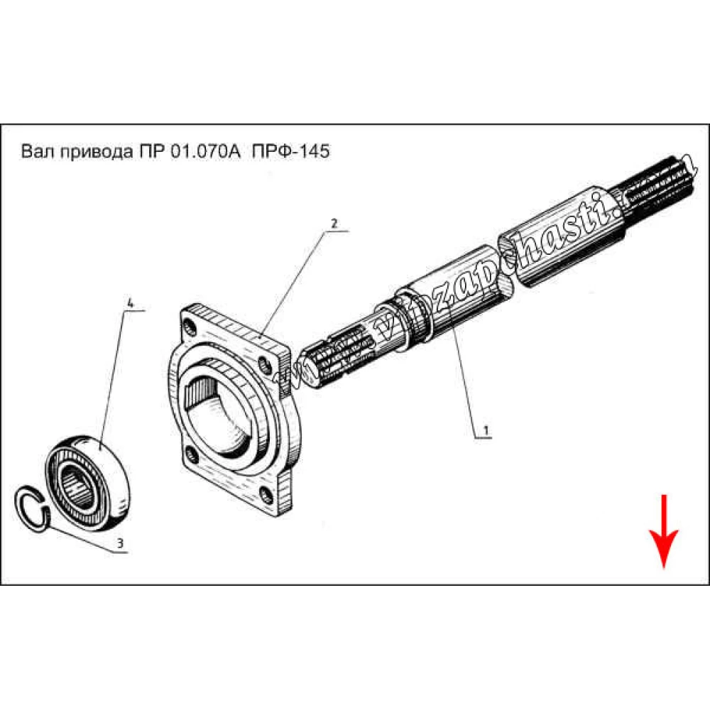 Вал привода от кардана к пресу (8 шлиц) в сб. ПРФ-145, ПРФ-180 	