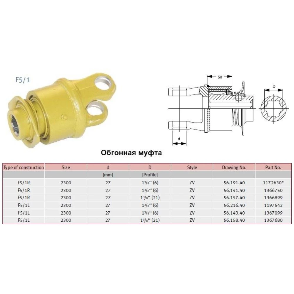 Обгінна муфта під хрестовину 27х75