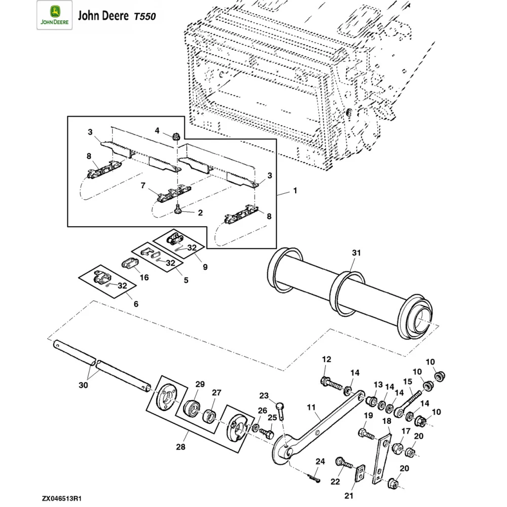 Ланцюг похилої камери John Deere 9680WTS, 9780, T560-670, W560-650, T670, T660, T560, T550, AZ102573