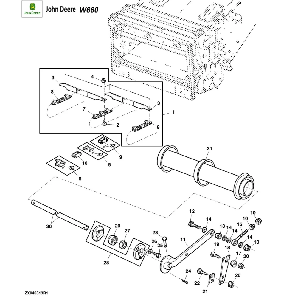 Ланцюг похилої камери на John Deere 9780CTS, W660, W650, C670, AZ63336