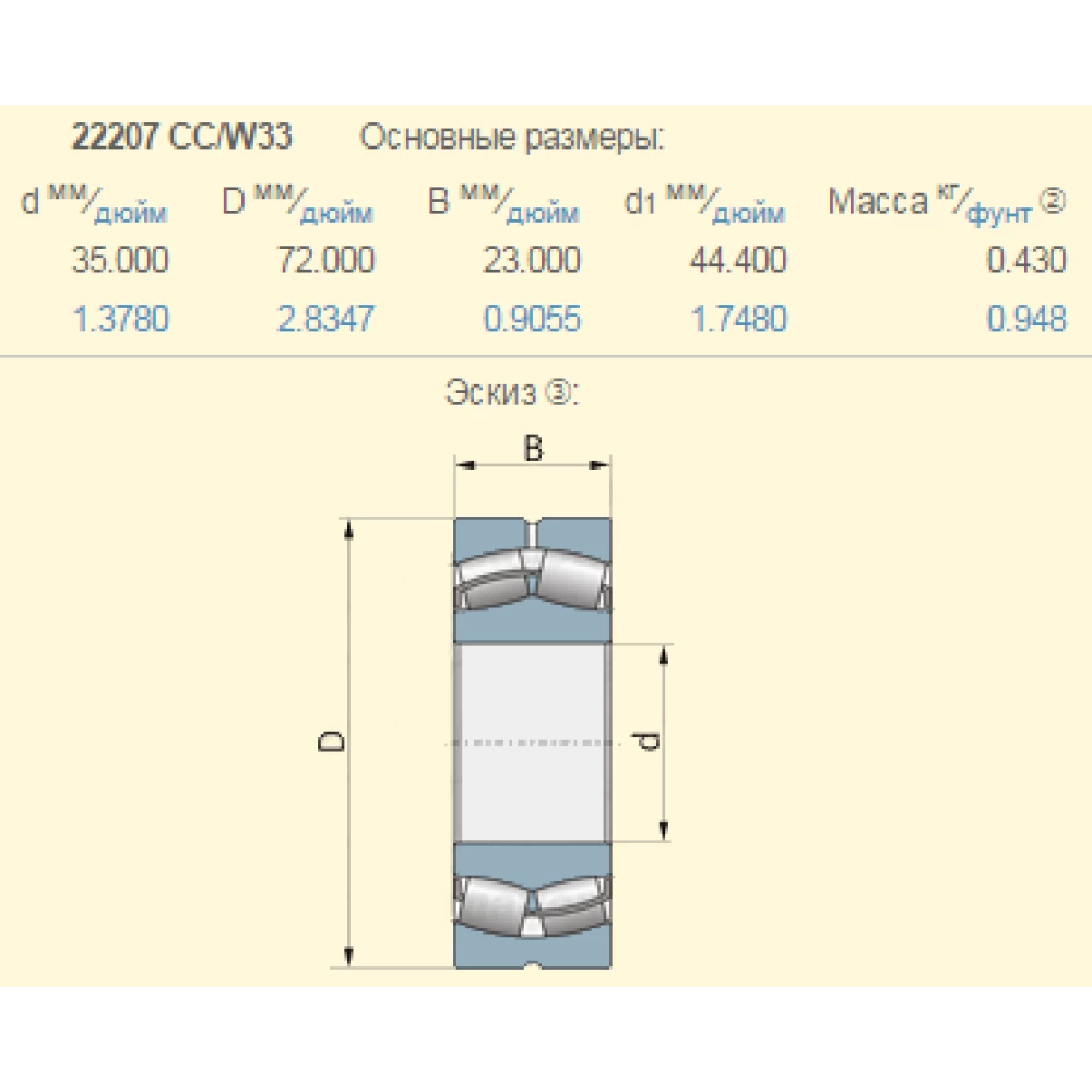 216088.1 підшипник Claas 22207 CCW33 TIMKEN
