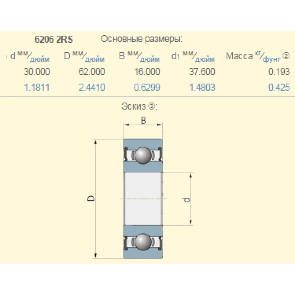 Подшипник John Deere DE20207 аналог 6206-2RS PEER