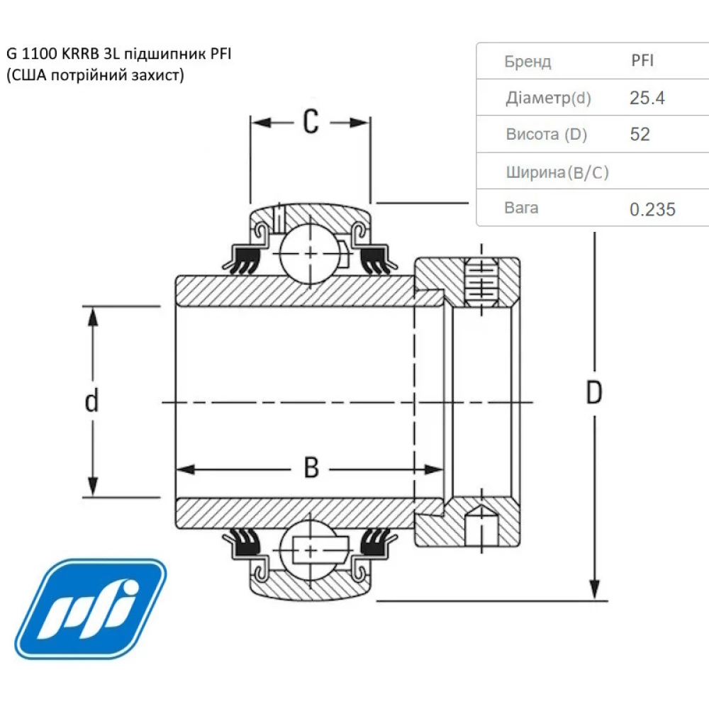 Подшипник John Deere JD9302 аналог G1100KRRB PFI