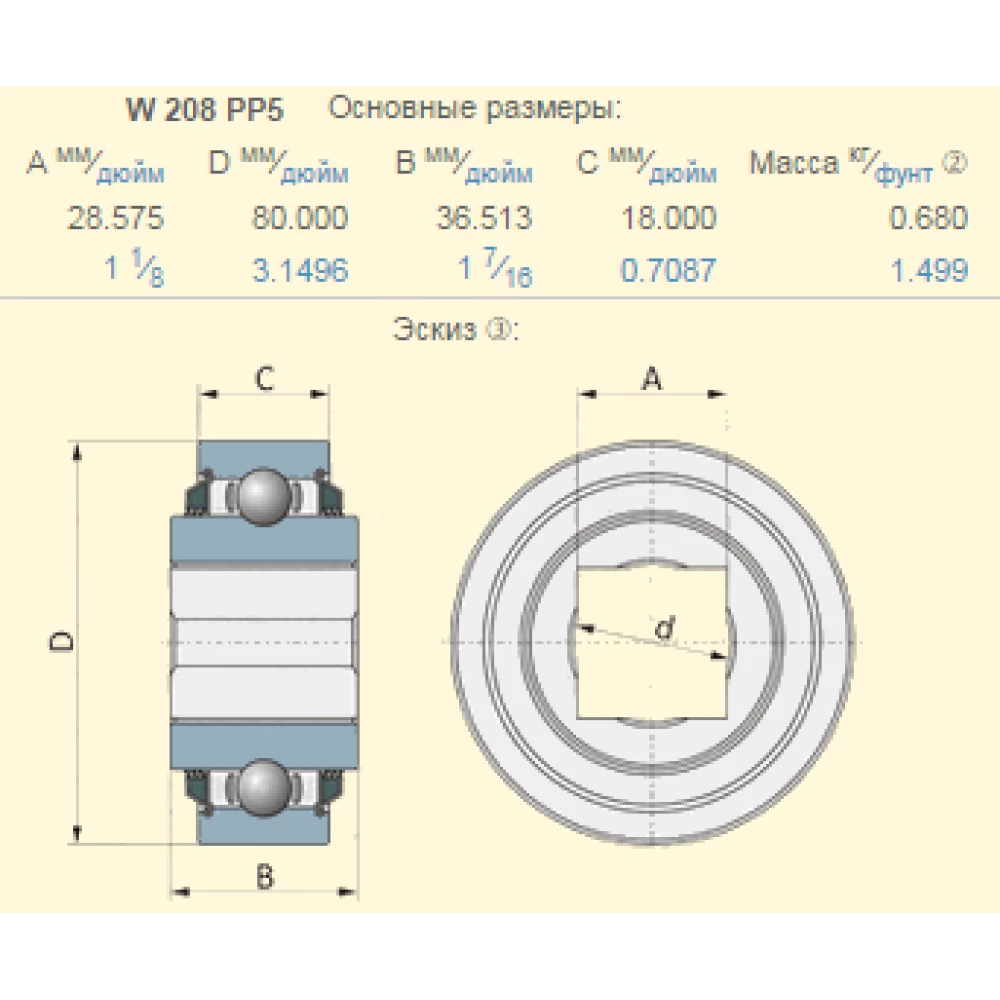 Подшипник John Deere JD9350 аналог W208PP5 PEER