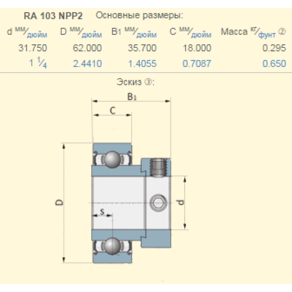 Підшипник John Deere L1912C аналог RA103NPP, CES206-20 SNR