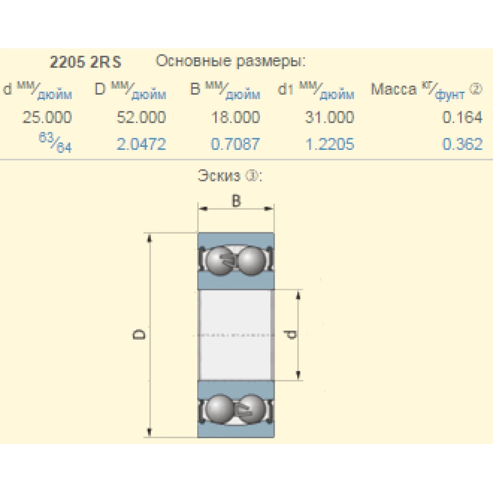 Підшипник Claas 233529.0 аналог 2205-2RS KOYO