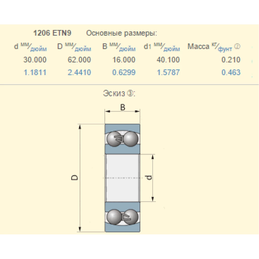 Подшипник New Holland 210033 аналог 1206ETN9 ZKL
