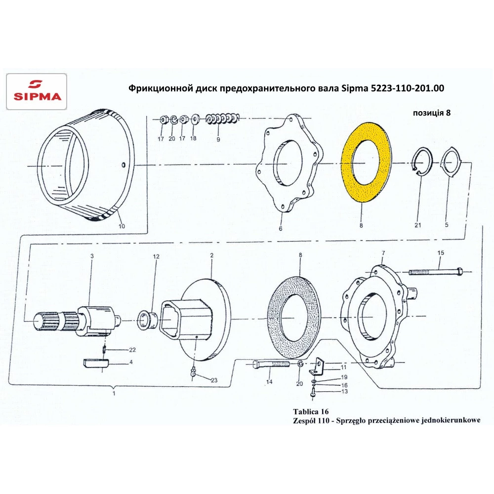 Фрикційний диск запобіжного вала Sipma 5223-110-201.00