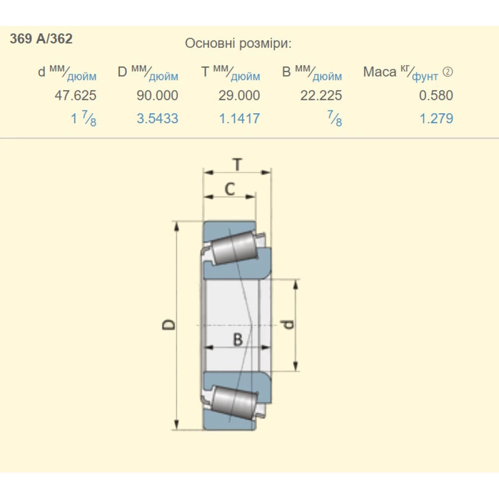 Подшипник 87341589 CASE аналог 369A/362 NTN