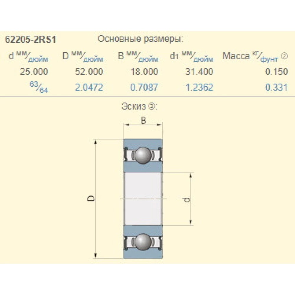 Подшипник шариковый 62205 2RS KINEX (Словаччина)