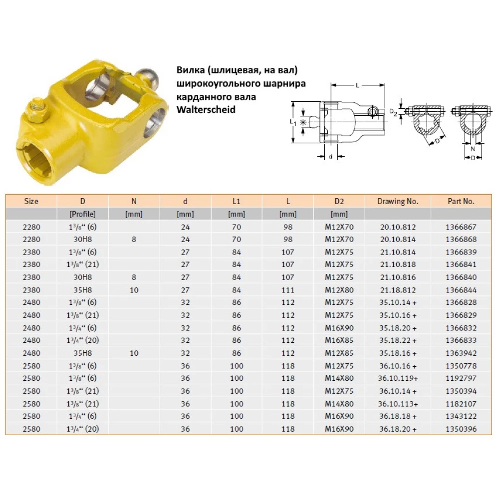 Ширококутний шарнір карданного вала Walterscheid
