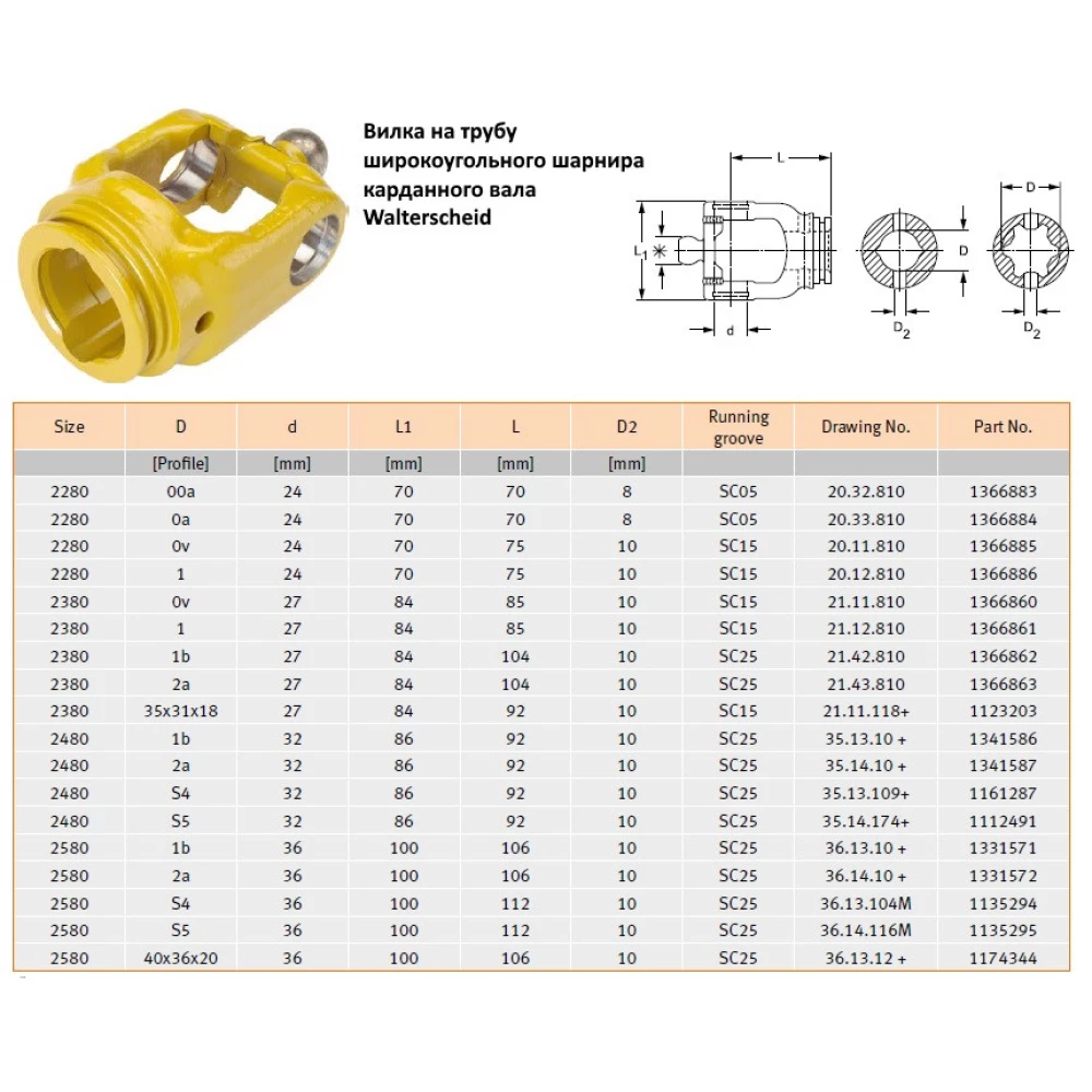 Ширококутний шарнір карданного вала Walterscheid