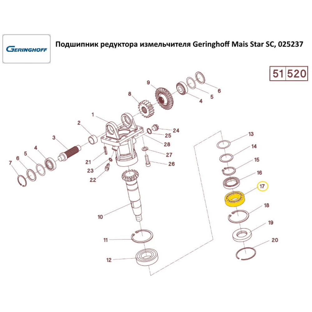 Підшипник редуктора подрібнювача Geringhoff Mais Star SC, 025237
