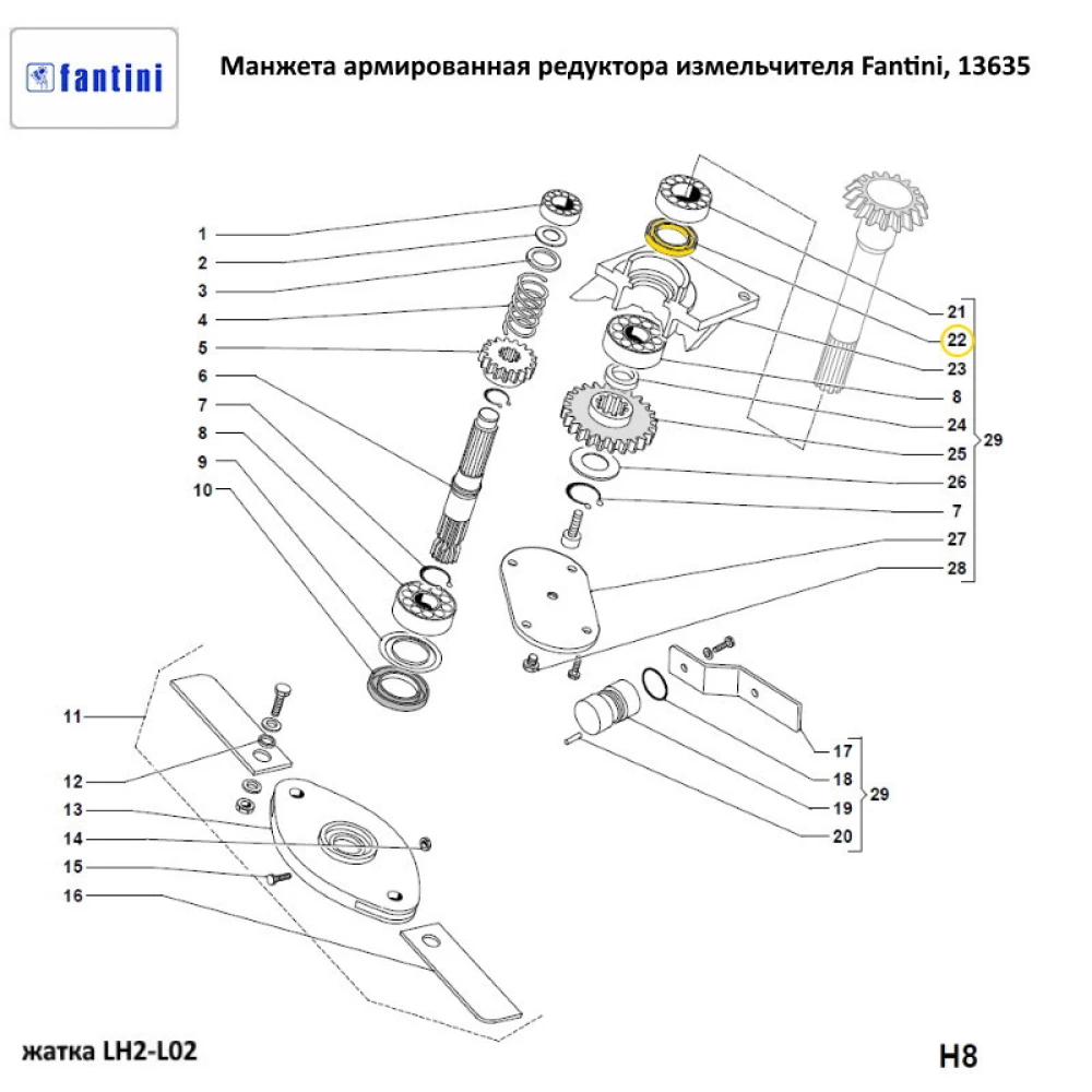 Манжета армована 35x62x7 мм редуктора подрібнювача Fantini, 13635