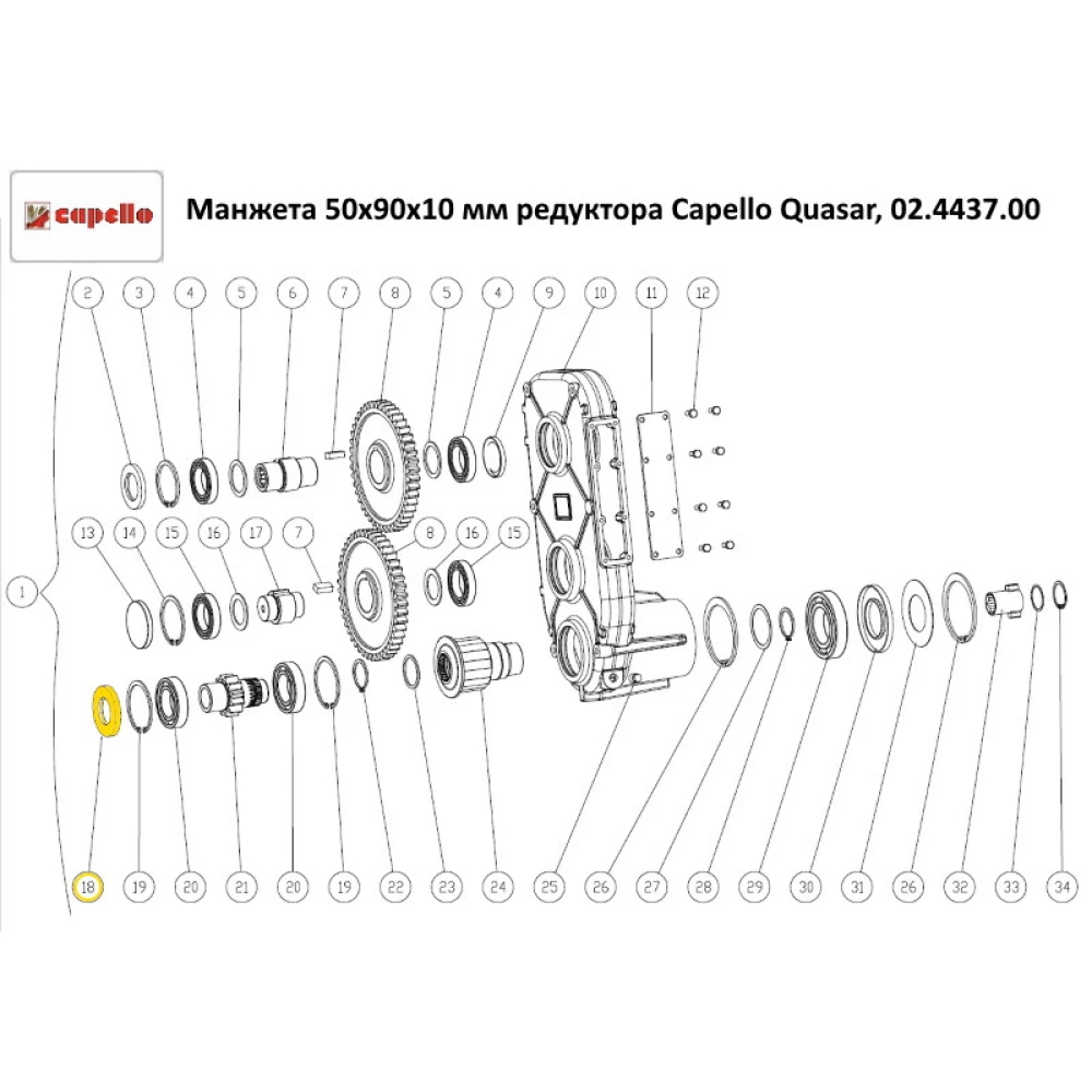 Манжета 50х90х10 мм редуктора Capello Quasar, 02.4437.00