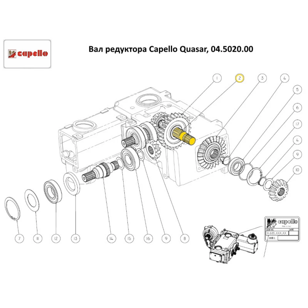 Вал редуктора Capello Quasar, 04.5020.00