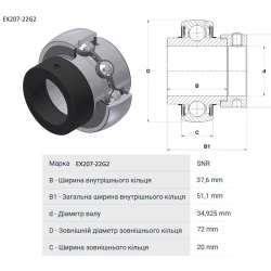 Підшипник John Deere AH10516 аналог EX207-22G2 SNR, YEL207-106-2FW, G1106KRRB-AS2/V
