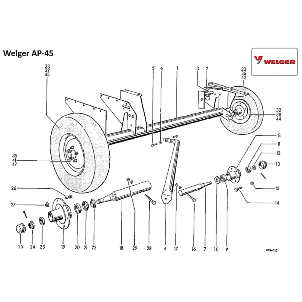 Вісь колеса прес-підбірника Welger AP-45, 1115.02.01.46