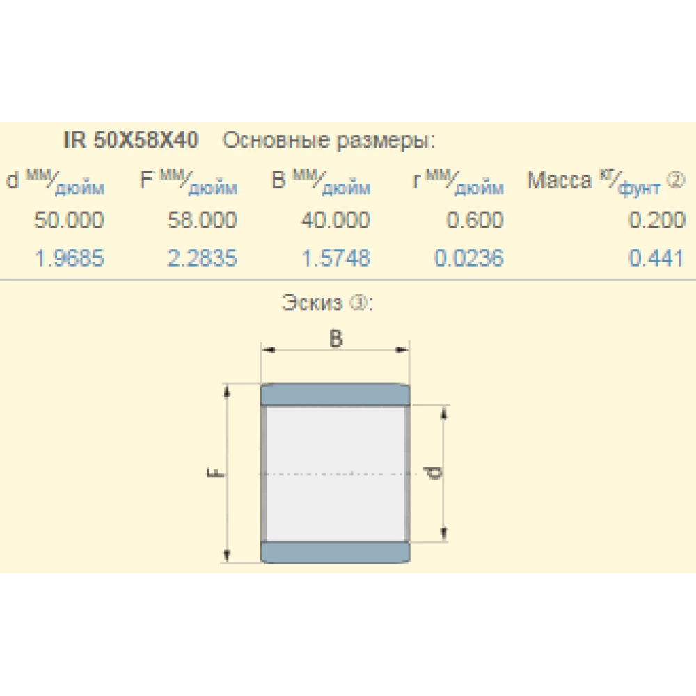 Подшипник Claas 215136.0 аналог IR 50x58x40 Agro Parts